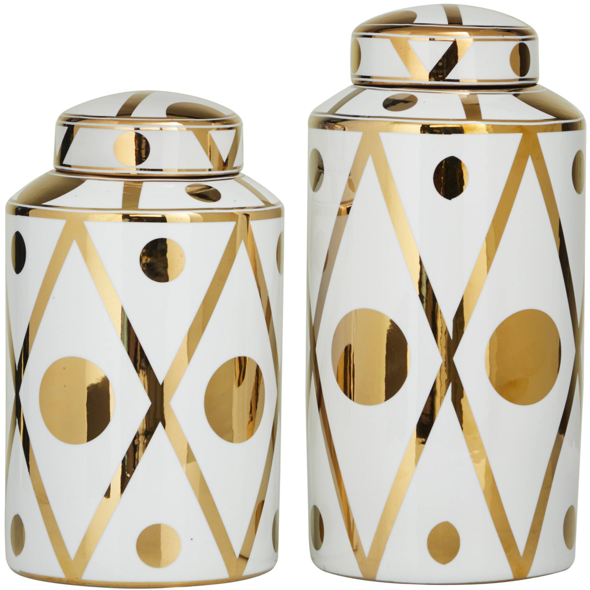 White & Gold Ceramic Geometric Decorative Jars Set